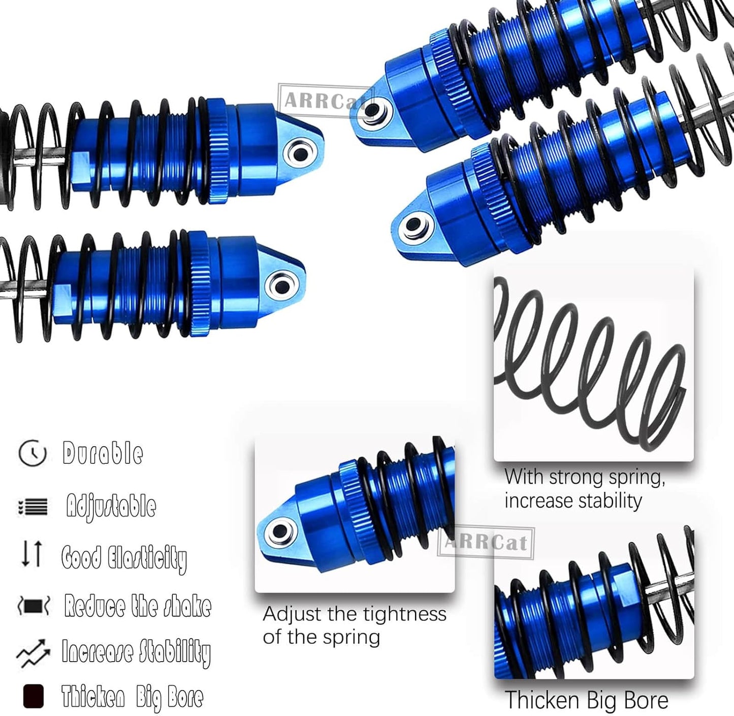 RC Shock Absorber Compatible with 1:10 Slash 4X4 Stampede 4X4 Rustler 4X4 Rally 4X4 Hoss 4X4,Front & Rear RC Upgrades Part,4-Pack Full Metal Aluminum RC Shock Damper,Replace 5862,Navy Blue