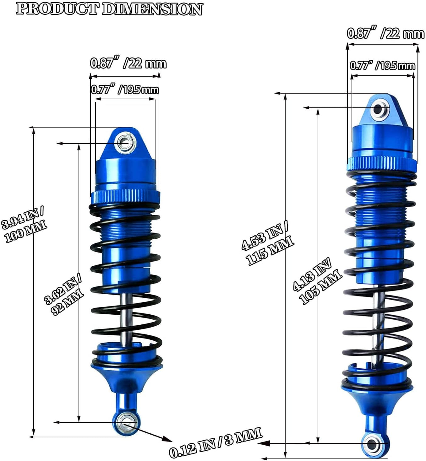 RC Shock Absorber Compatible with 1:10 Slash 4X4 Stampede 4X4 Rustler 4X4 Rally 4X4 Hoss 4X4,Front & Rear RC Upgrades Part,4-Pack Full Metal Aluminum RC Shock Damper,Replace 5862,Navy Blue