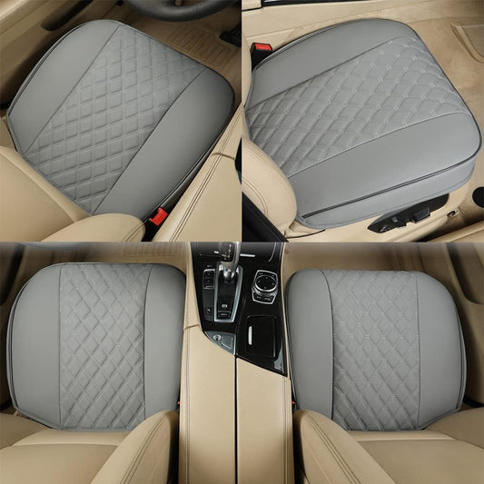 1 Pair PU Front Car Seat Covers, Front Seat Protectors Compatible with 95% Vehicles, Anti-Slip & Full Wrapping Edge, Diamond Pattern Embroidery (W 21.26''×D 20.86”) - Light Gray