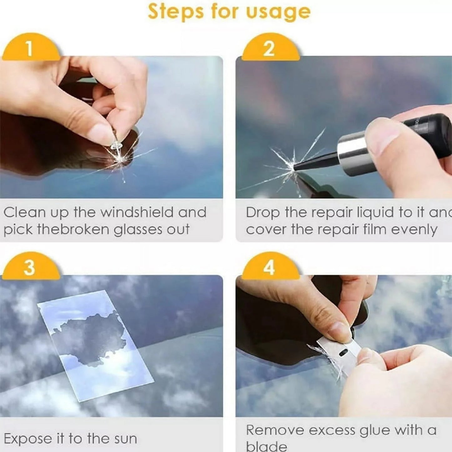 10Pcs Automotive Glass Nano Repair Fluid Kit, Car Windshield Repair Set, for Auto Glass Crack Crater and Scratch Fixing Black
