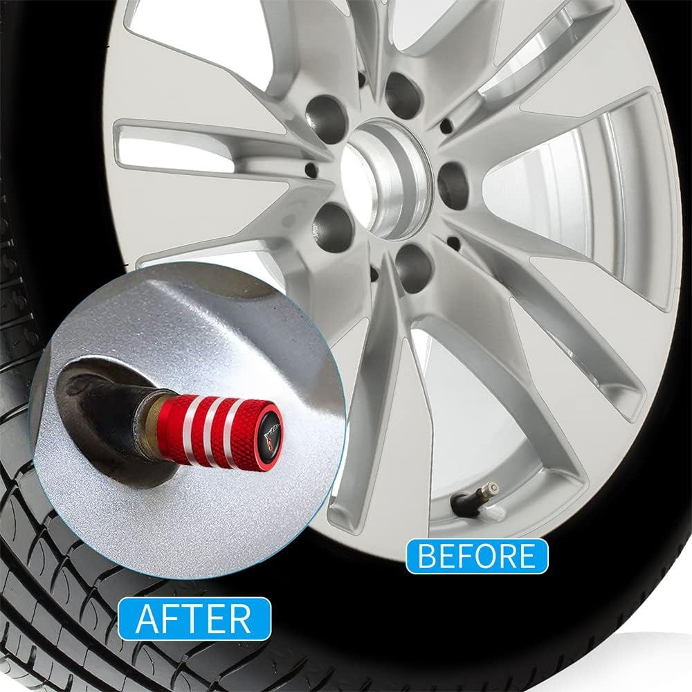 Car Wheel Tire Valve Stem Cover Logo Personalized Modified Valve Cover Model Accessories Suitable for Corvette C1 C2 C3 C4 C5 C6 C7 C8 Racing 1LT 2LT 3LT (4 Pieces Red White)