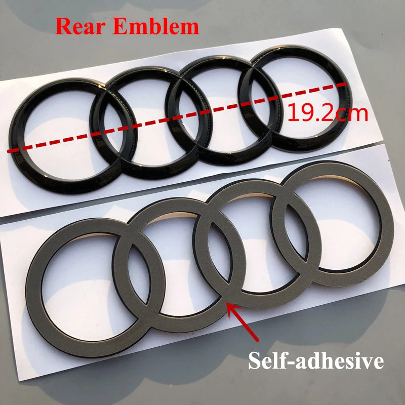 4 Rings Logo ABS Chrome Black Car Front Hood Emblem Bonnet Badge Rear Trunk Badge for A3 A4 A5 A6 A7 A1 Q2 Q3 Q5 Q7 Q8 TT