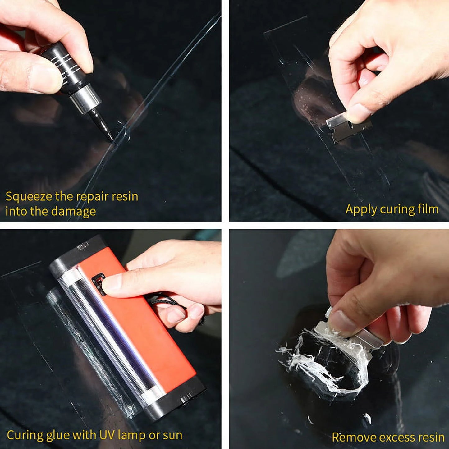 10Pcs Automotive Glass Nano Repair Fluid Kit, Car Windshield Repair Set, for Auto Glass Crack Crater and Scratch Fixing Black