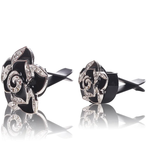 Bling Car Accessories Interior Air Vent Crystal Rhinestone Diamond Flowers Decoration, 1 Pair, Black