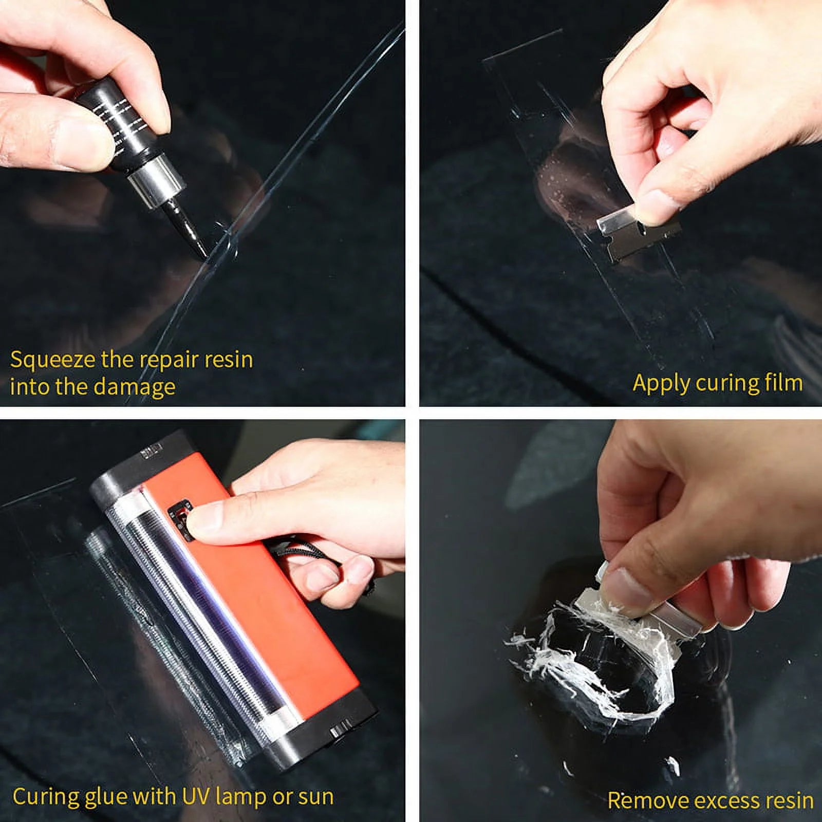 10Pcs Automotive Glass Nano Repair Fluid Kit, Car Windshield Repair Set, for Auto Glass Crack Crater and Scratch Fixing Black